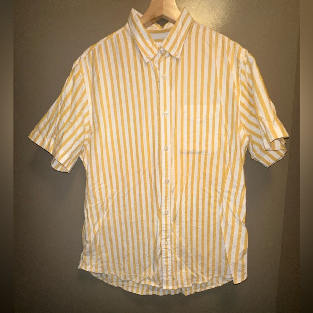 Old Navy yellow and white striped short sleeve button down
